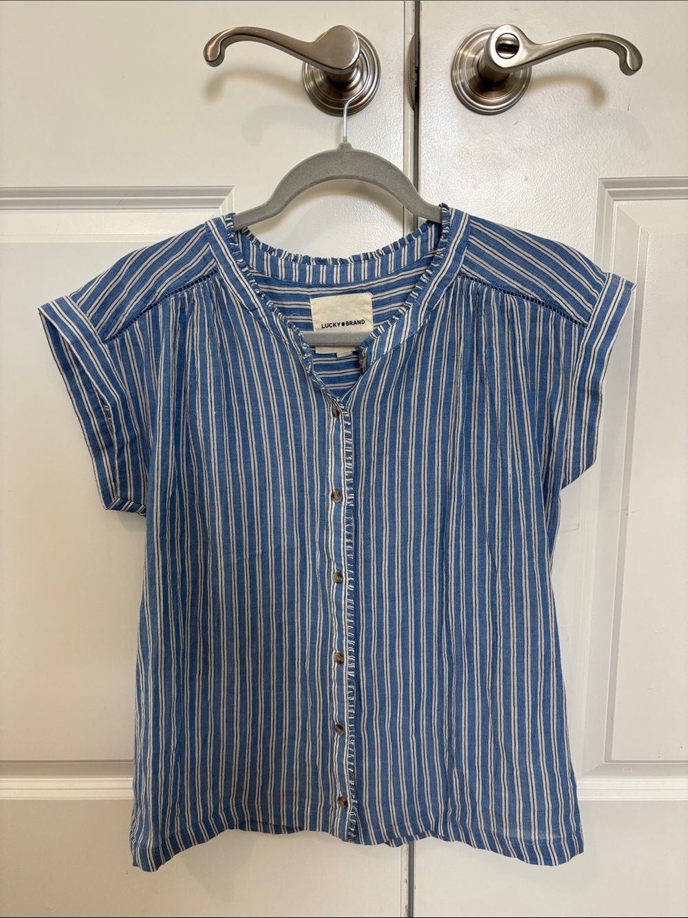 Lucky Brand Blue and White Striped Button-Front Girls' Top